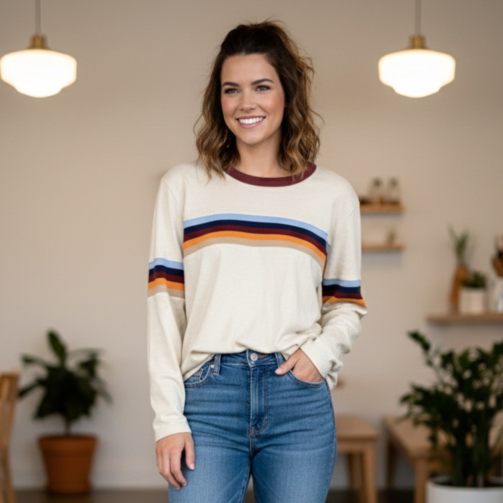Camp Collection Corey Tee Retro Long Sleeve Striped T-Shirt Small